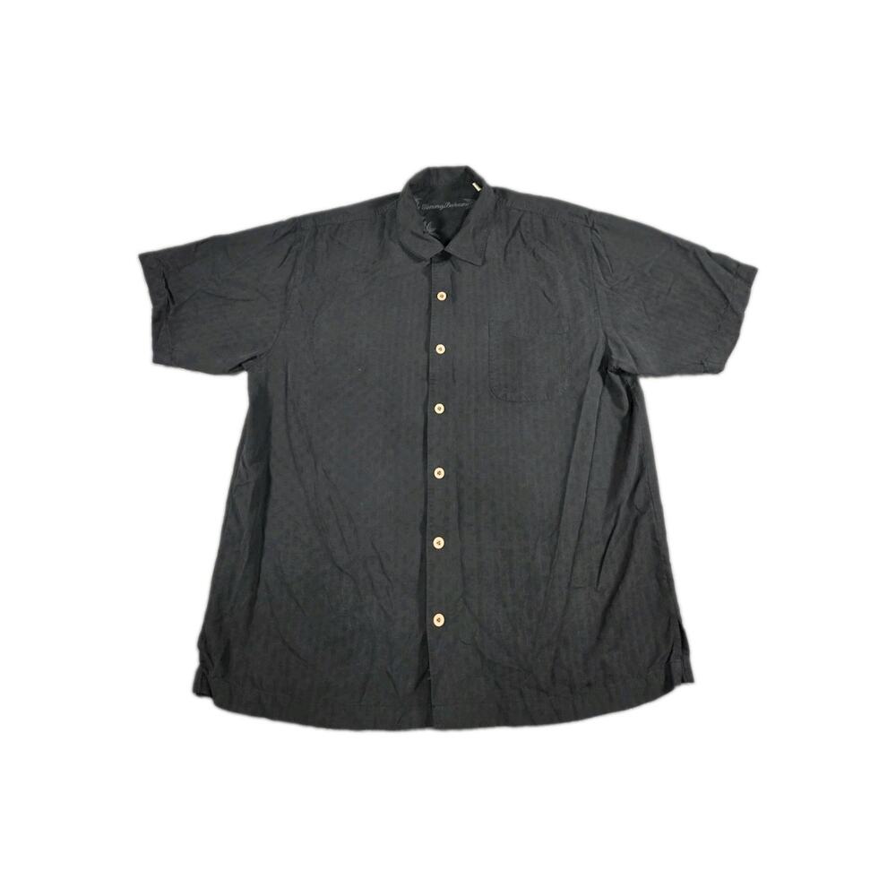Tommy Bahama Mens Sz L Black 100% Silk Waffle Weave Short Sleeve Camp Shirt C2